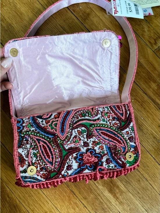 Beaded Embellished Pink Paisley Shoulder Bag - Picture 2 of 3
